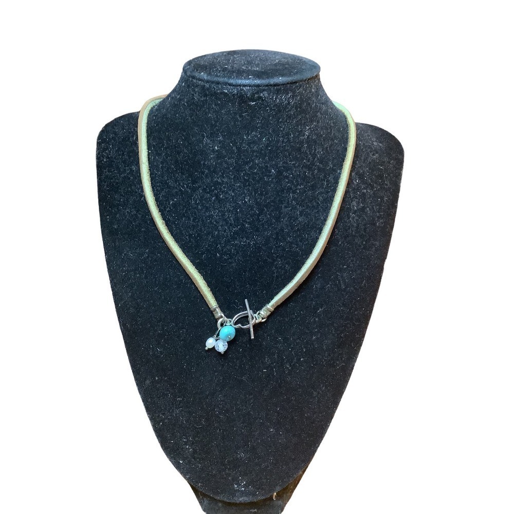 Boho Leather Necklace with Glass Charms